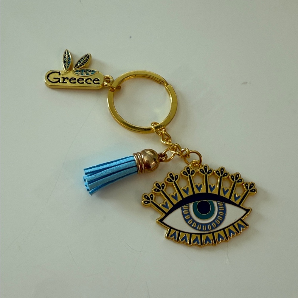 Gold and Blue Evil Eye Keychain